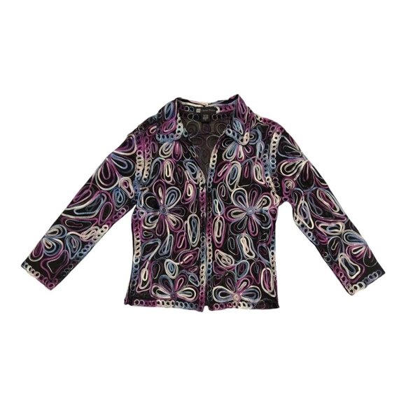 Casual Studio Jackets & Blazers - Embroidered Sheer Jacket Womens Size Small Mesh Colorful Artsy Casual Studio